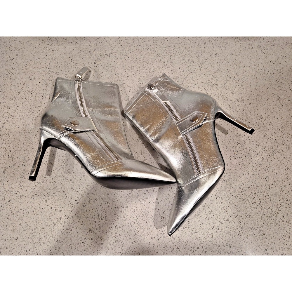 NIB Nine West Silver Metallic Pull On Stretch Booties 8M - Picture 8 of 10